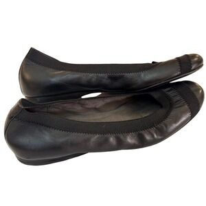 Stuart Weitzman A408874 Black Leather Elastic Ballet Flats Made in Spain Sz 8 M